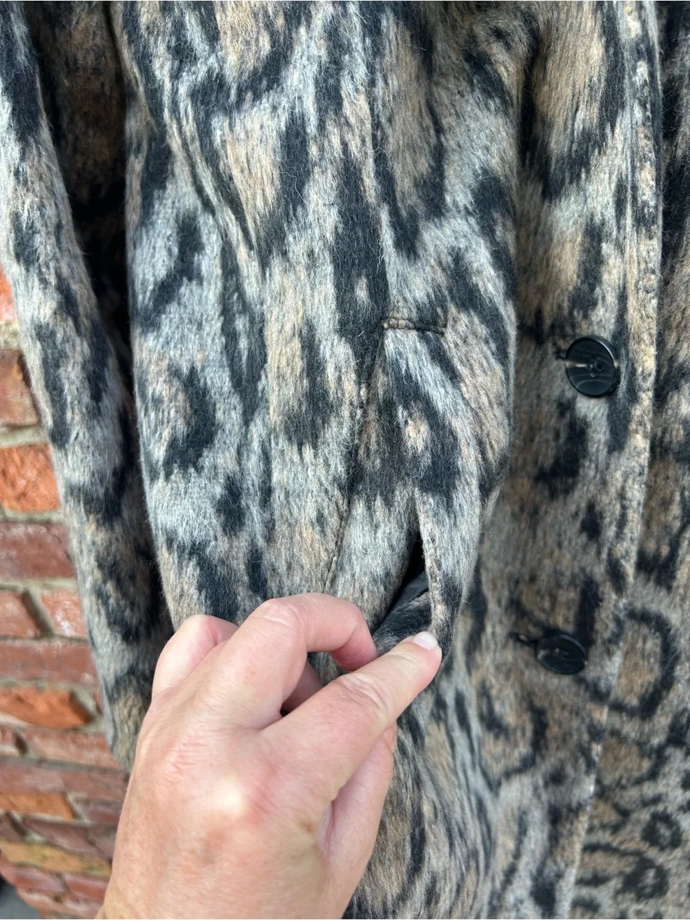 Johnston & Murphy NEW Animal Print Pea Coat Taupe/Black Lined Long Length M